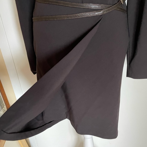 WRAP SKIRT DRESS long sleeve vneck Krishna chocolate brown leather wrap belt sz1 - Picture 6 of 10